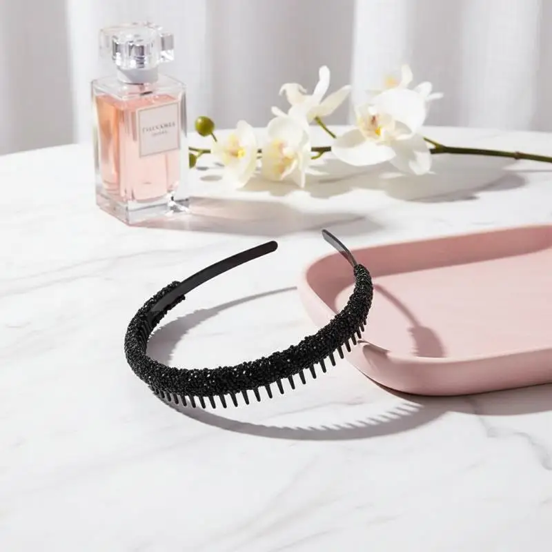 Rutschfeste, mit Strasssteinen besetzte, gezahnte elastische Haarreifen für Frauen, glänzende Luxus-Haaraccessoires – Detail 5