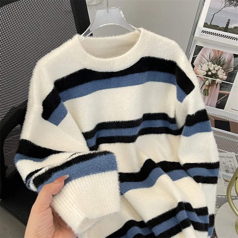 

2024 Sweaters Men's Contrast Color Sweater Autumn Warm Winte Crew Neck Pullover for Daily Wear Knitting Wool Pullovers S111