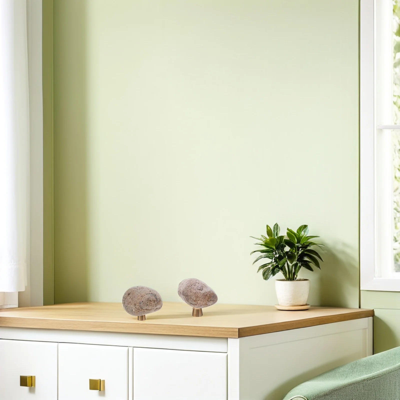 

2Pcs Goose Pebble Cabinet Pulls Irregular Rock Stone Knobs Brass Drawer Handles Vintage Dresser Pulls Bookcase Decoration