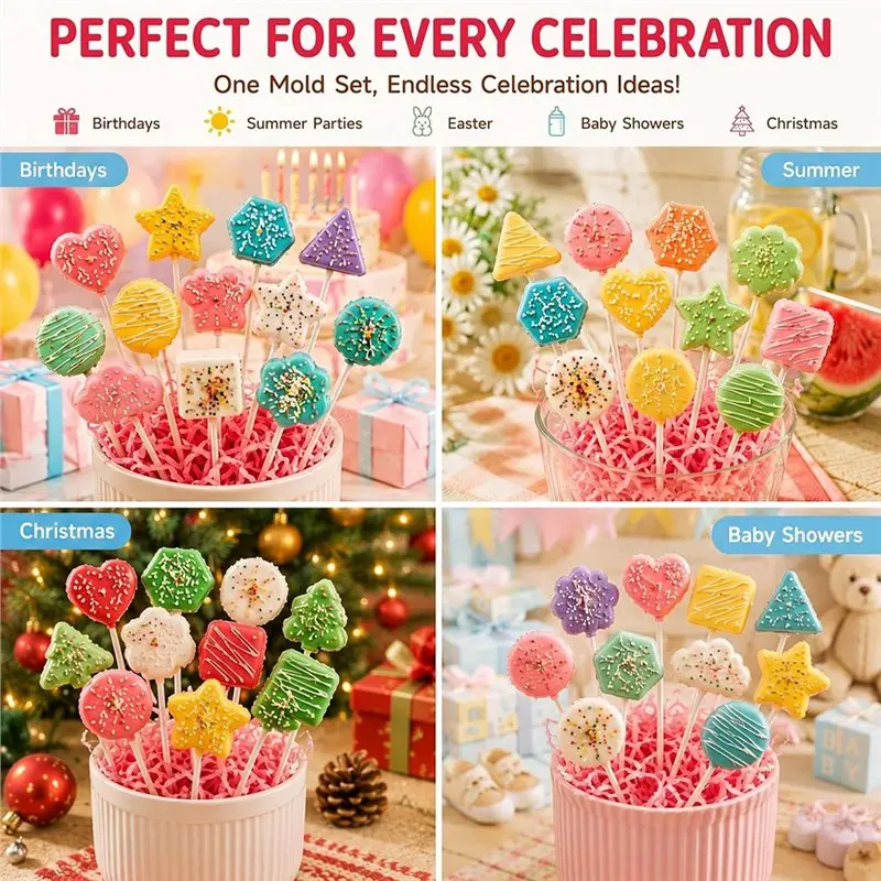 AB46-Cake Molds Set With 100 Sticks,Cakecutter And Pusher,Baking Tools For DIY Home Baking,Birthday Parties,Wedding Desserts