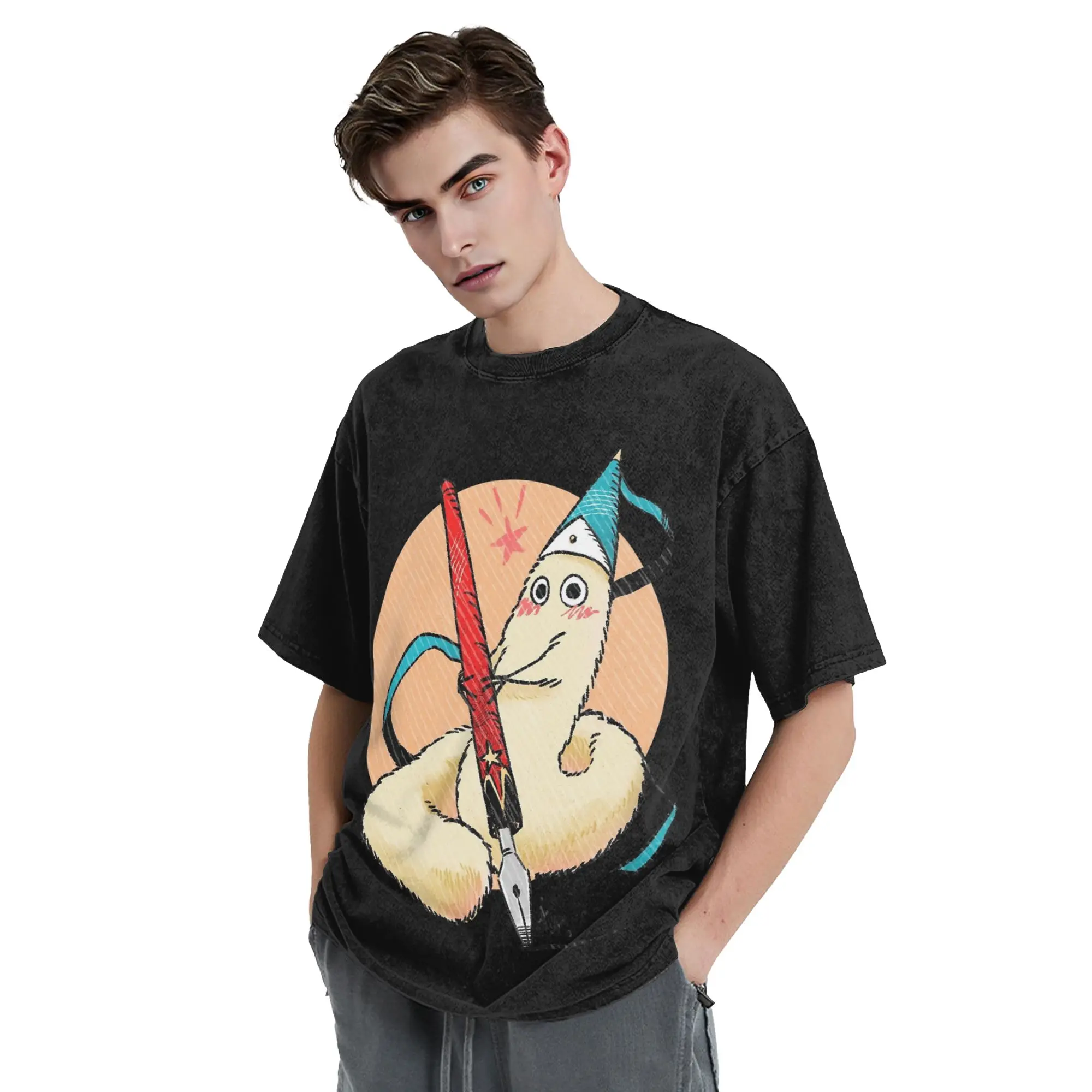 Writing Brush Buddy Witch Hat Atelier Anime Washed T Shirts Streetwear   T-Shirt  Tee Shirt Men Women Cotton Harajuku Summer