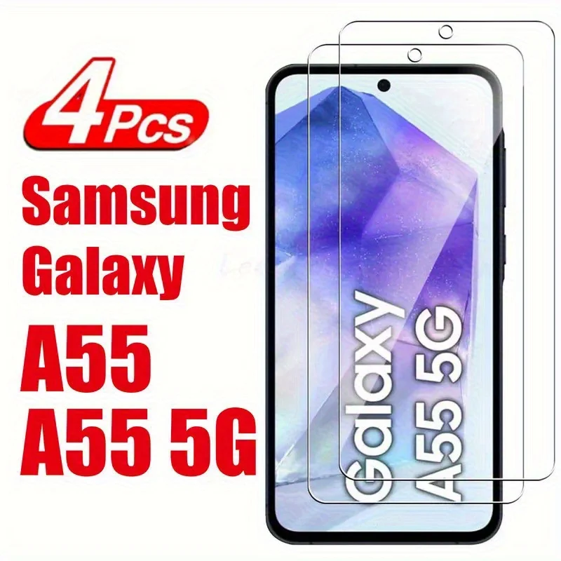 4 Stück 10D gehärtetes Glas Displayschutzfolie für Samsung Galaxy A55 5G – klare HD-Folie
