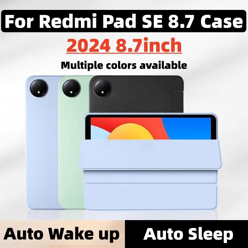 For XiaoMi RedMi Pad SE 8 7 Cover 8.7inch Tri-fold Stand Silicone Soft TPU Back Cover Auto Wake/Sleep For RedMi Pad se 8.7 Case