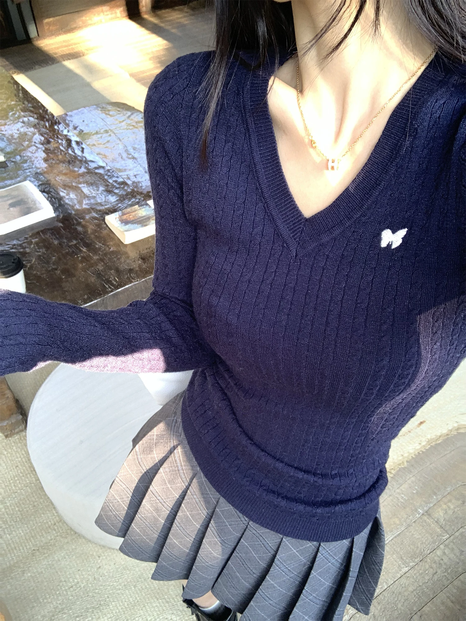 

eng School Thin V-Ne Knitted Sweater Women's Slim Fit Base irt Spring Autumn Winter Faion Ladies' Knitwear