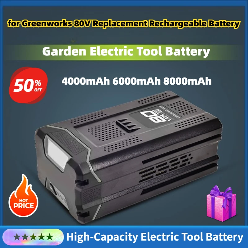

4.0Ah/6.0Ah/8.0Ah for Greenworks 80V Replacement Rechargeable Lithium Battery for GBA80200 GBA80300 GBA80400 GBA80250 GBA80500