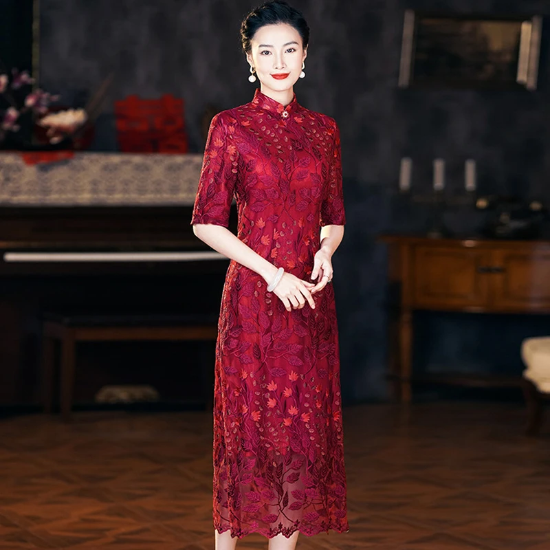 

Yourqipao Mother Wedding Cheongsam Dress Plus Size Bride Wedding Party Dress Women Hanfu Skirt Bridal Guest Evening Prom Gowns