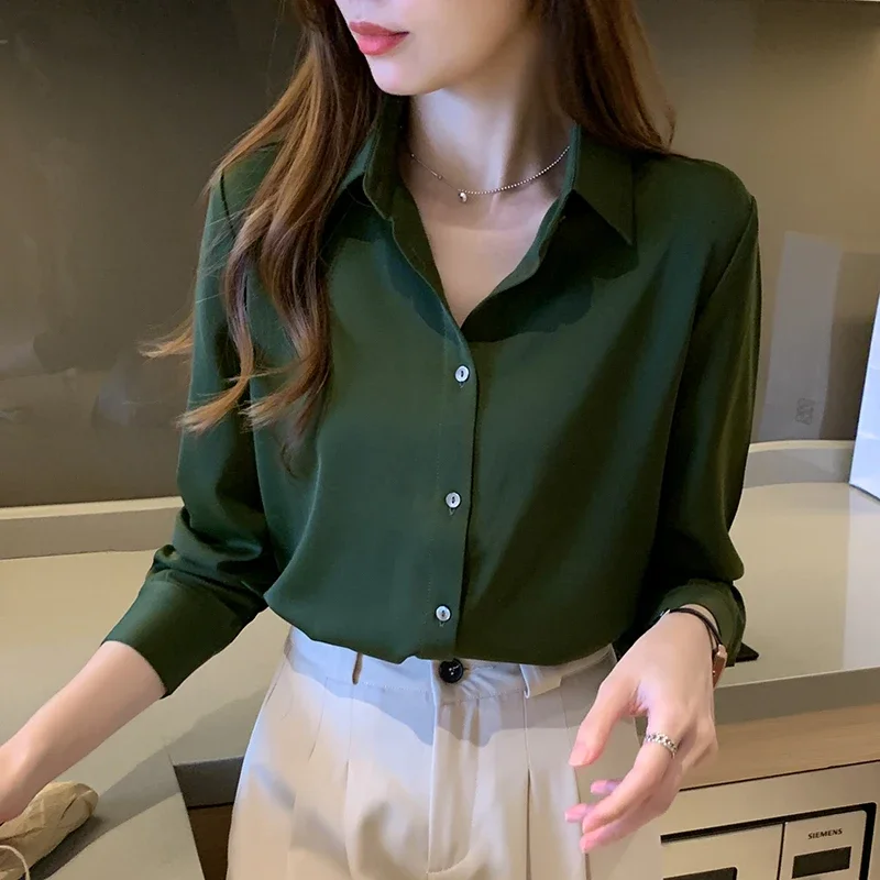 Satin Women Shirt 2024 OL Fashion Long Sleeve Blouse Woman Casual Shirts White Shirt Womens Tops Solid Basic Shirts and Blouses