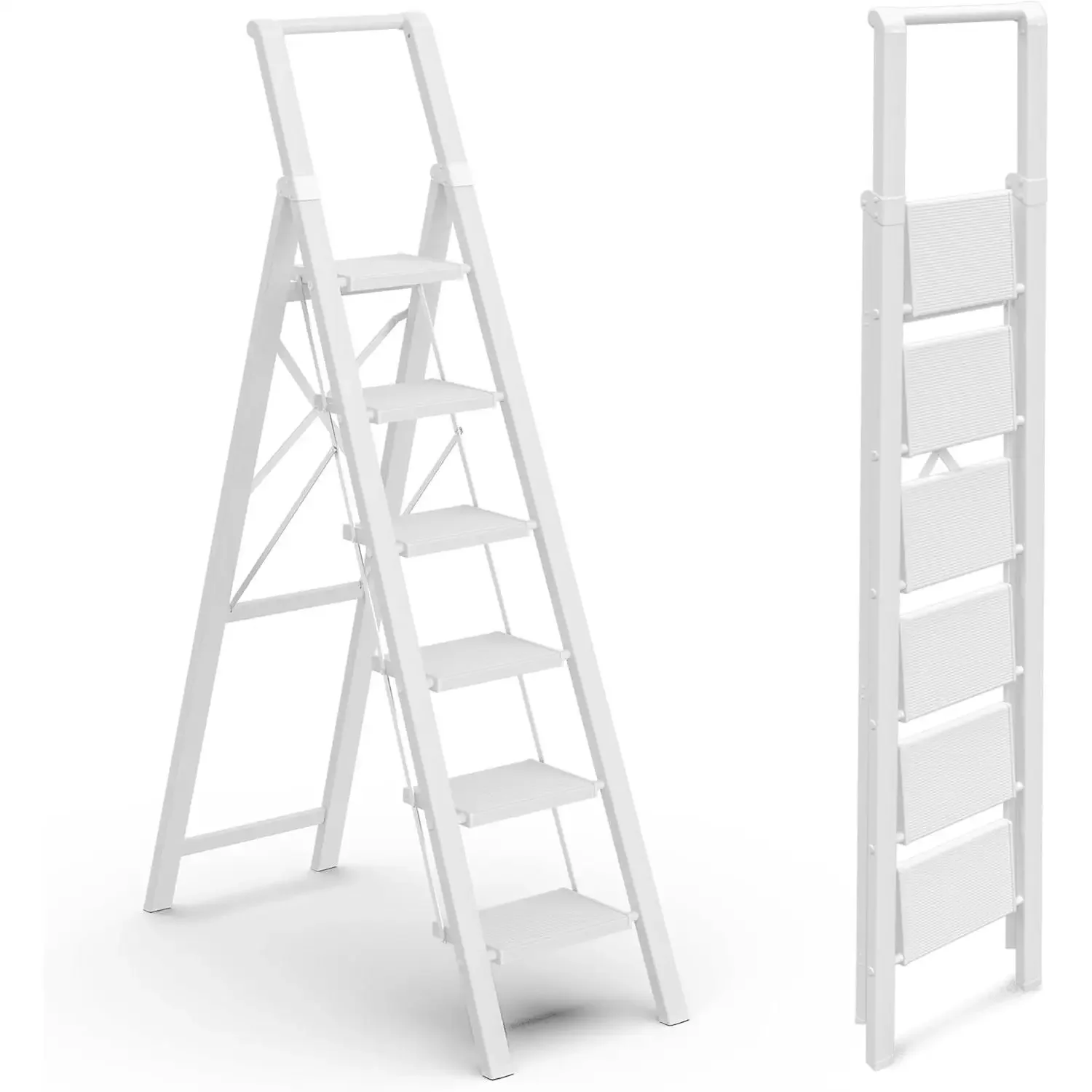 12フィートの高い天井用のステップラダー、軽量アルミニウム製折りたたみステップスツール、便利なハンドグリップ付き、ステップラダー