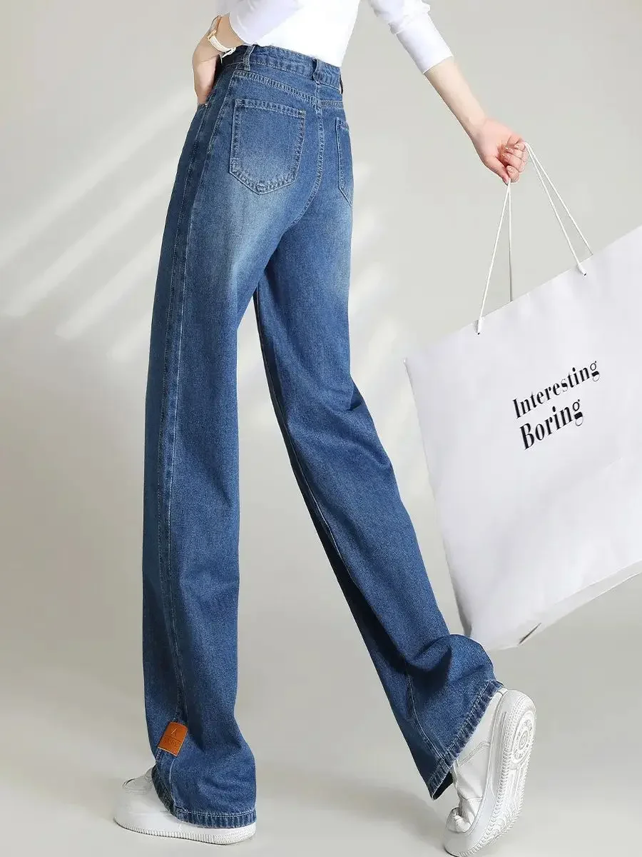 LOUIS YAO-Jeans largos e largos para mulheres, calças jeans de cintura alta, calças retas na moda, jeans longos casuais, novo, 2022, 2024