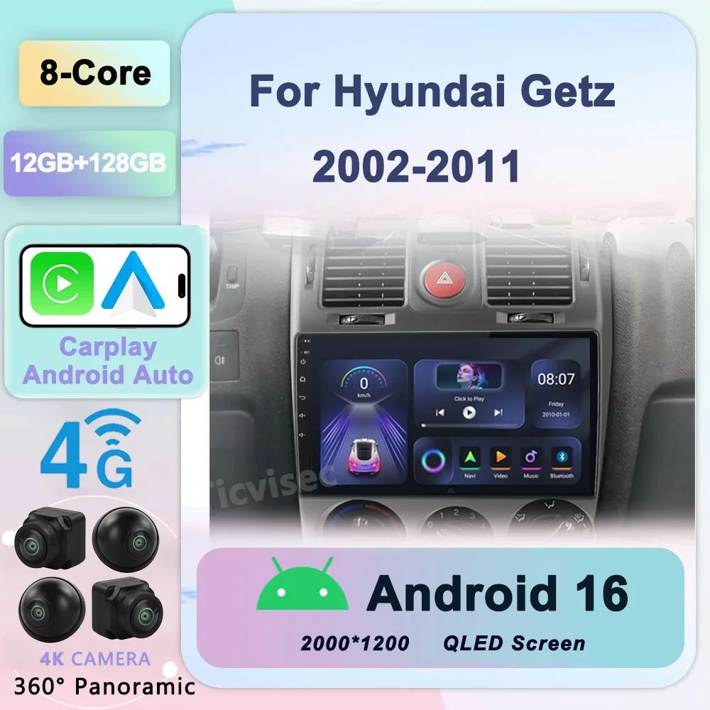 

Car Radio Multimedia Video Player For Hyundai Getz RHD 2002 - 2011 Stereo Head Unit Android 16 Auto GPS Navigation QLED Screen