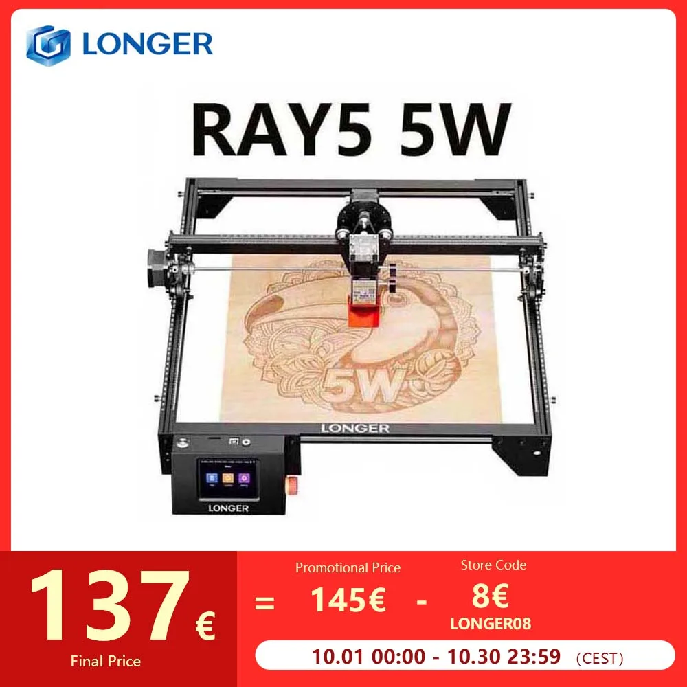 LANGER RAY5 5W lasergraveerder touchscreen 32-bit chipset WIFI-connectiviteit 400x400mm snijgebied graveren snijmachine
