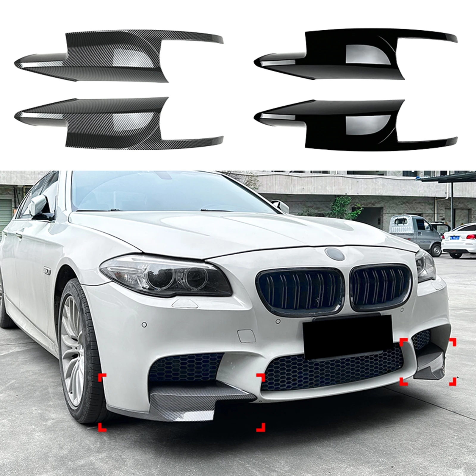 

For BMW 5 Series F10 M5 Sedan 2011-2017 Front Bumper Side Spoiler Cover Carbon Fiber Look/Gloss Black Lower Protector Splitter