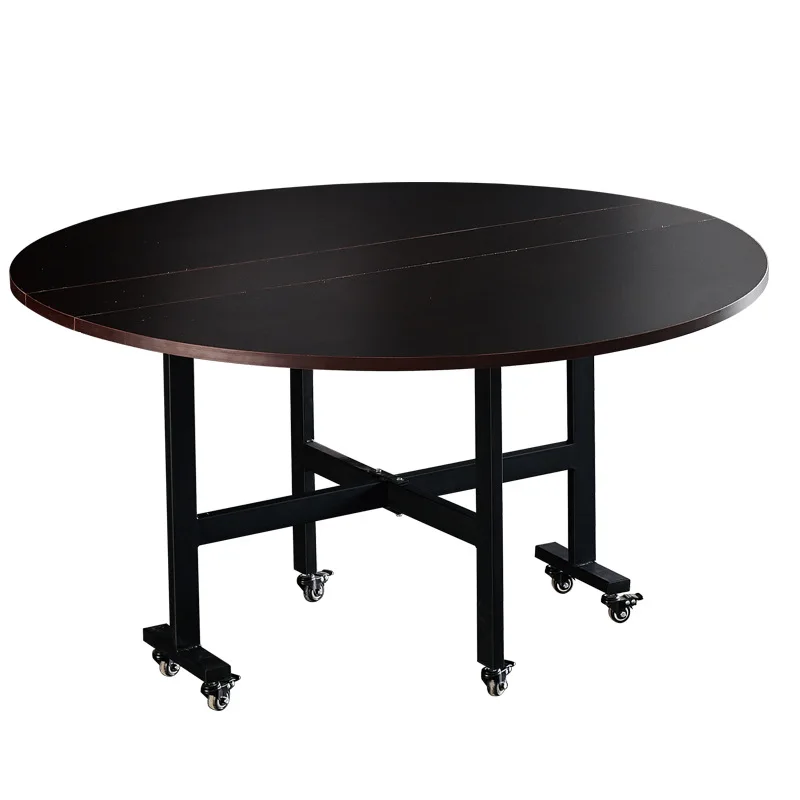 Mesa de comedor móvil portátil para apartamento pequeño, mesa redonda grande para almacenamiento de platos de hotel