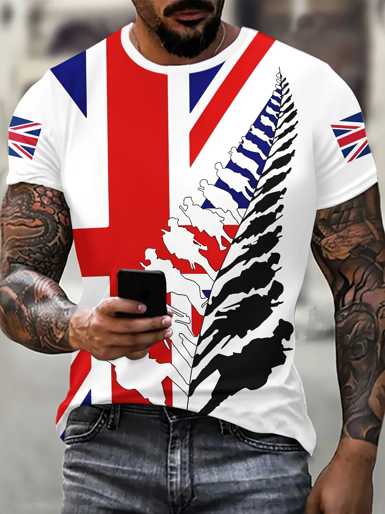 UK Flag Pattern Design T-shirts Men\'s O-Neck Short Sleeved T Shirt British National Emblem Football 2024 Summer Man Clothing