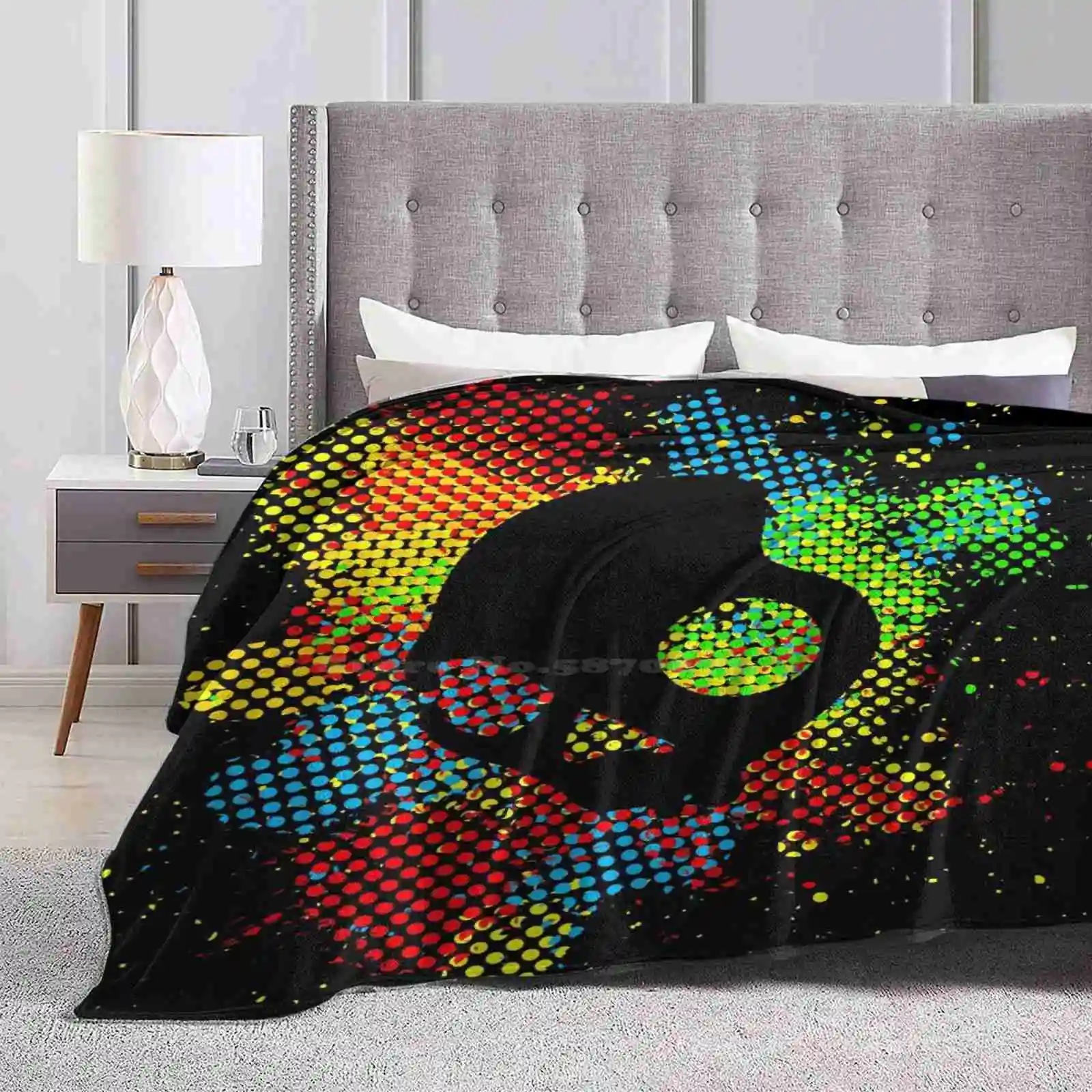 Headphones Music Poster Radio Skull Speaker Speakers Stereo Soft Warm Throw Blanket Headphones Music Radio Skull Speaker