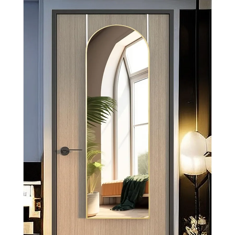مرآة كاملة الطول 48 × 14 بوصة فوق الباب مرآة معلقة لغرفة النوم وغرفة المعيشة وخزانة أرضية قوس مع إطار ذهبي N #2
