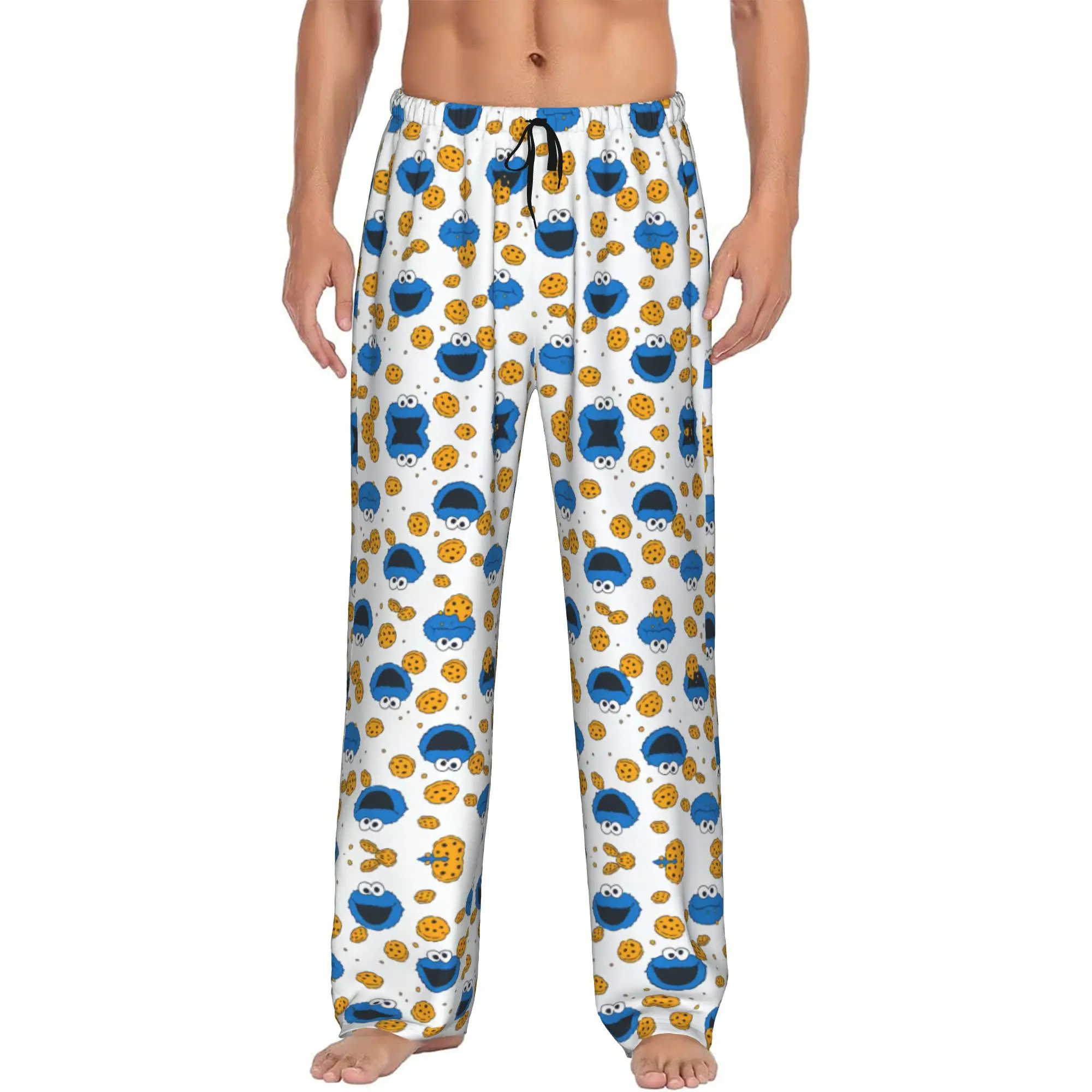 Custom Men Cookies Anime Monsters  Pajama Pants Print Elmo Cartoons Sleep Sleepwear Bottoms with Pockets