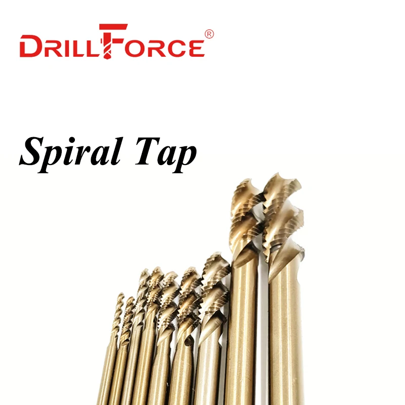 Drillforce Long Cobalt Screw Thread Tap Drill Bit HSSCO M35 Pointed Spiral Flute Metric M2-M12 Machine Tools For Stainless Steel