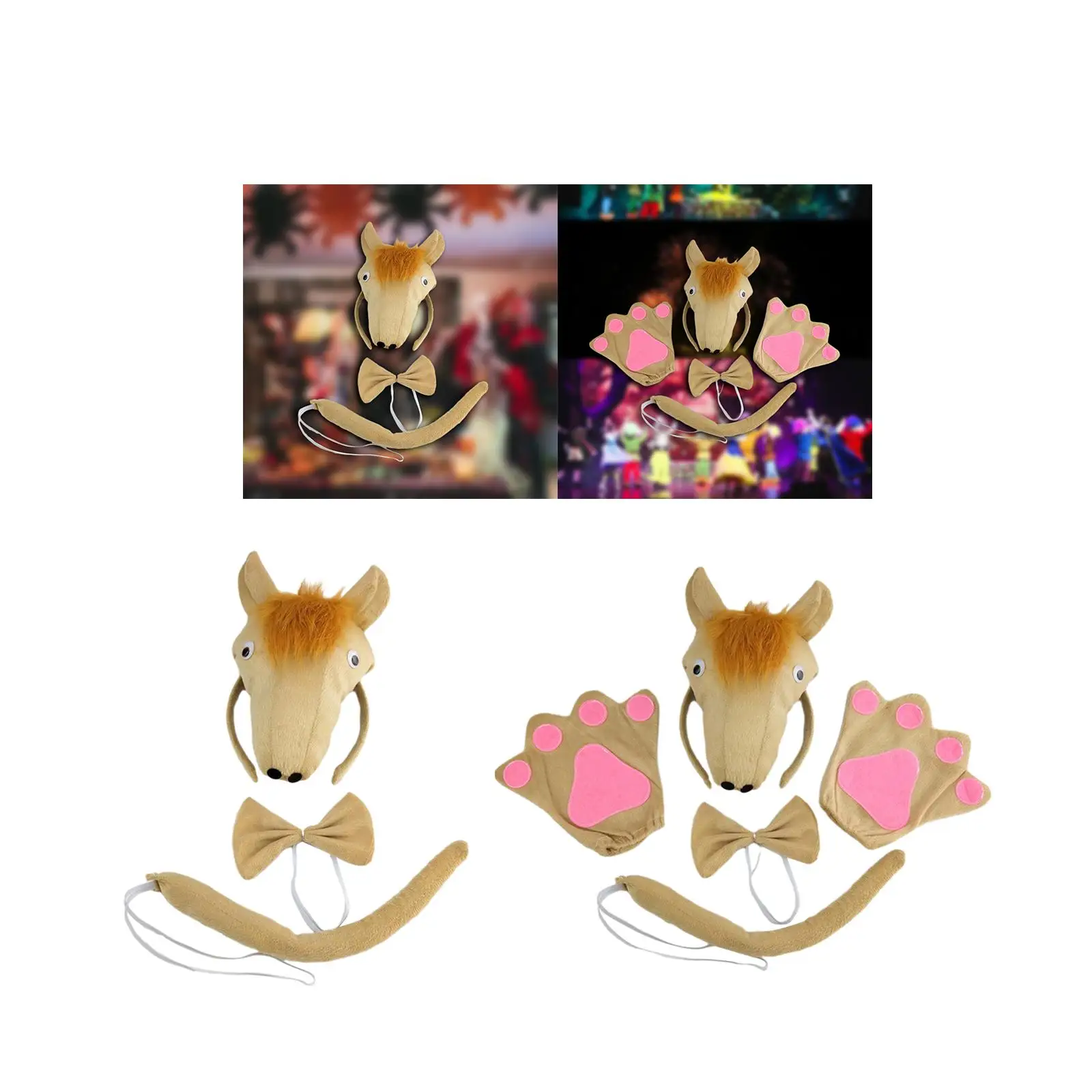 

Cartoon Animal Horse Costume, Ears Headband Bow Tie Tail Photo Props, Dress up