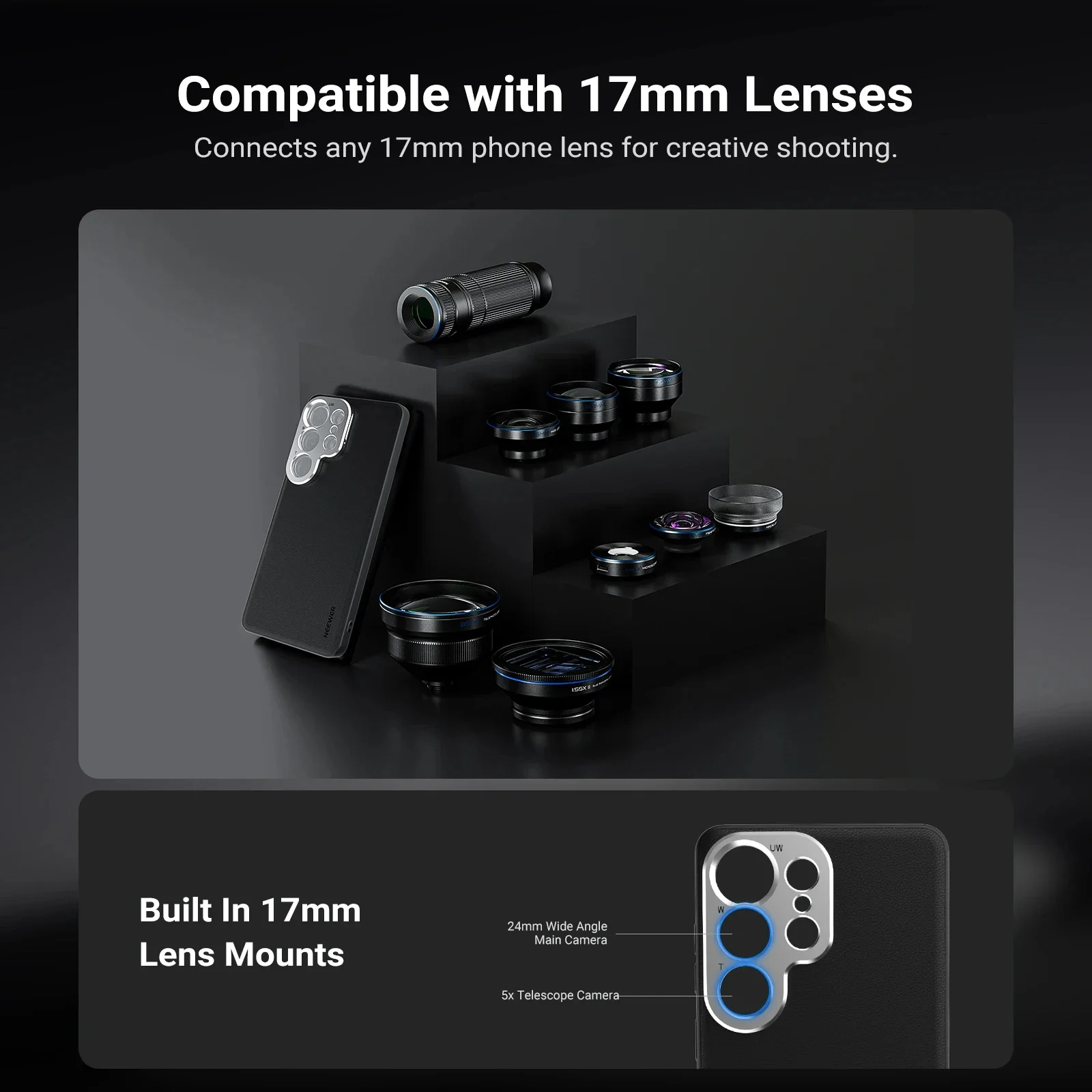 NEEWER PA192 Protective Phone Case with 17mm Lens Mount 67mm Filter Adapter for Samsung Galaxy S26 Ultra Mobile Vlog Shooting
