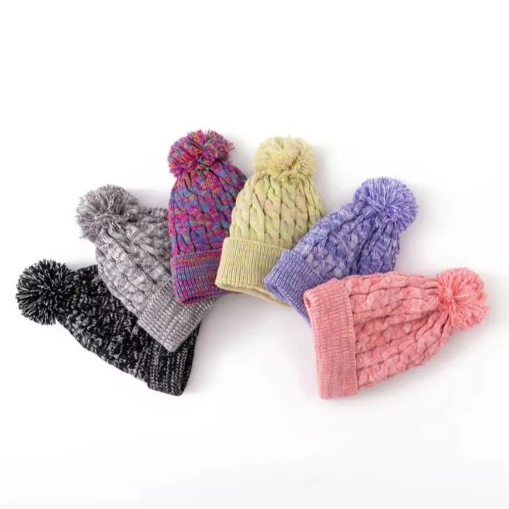 2Pcs/Set Fashion Winter Children Hat Gloves Set Lining Windproof Touchscreen Gloves Warm Pompom Knitted Hats Gloves view 4