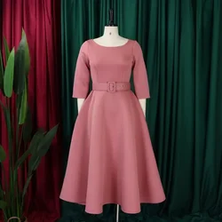 Elegant African Party Evening Dresses for Women 2024 Spring Fashion African 3/4 Sleeve Polyester Dress With Belt Africa Clothing