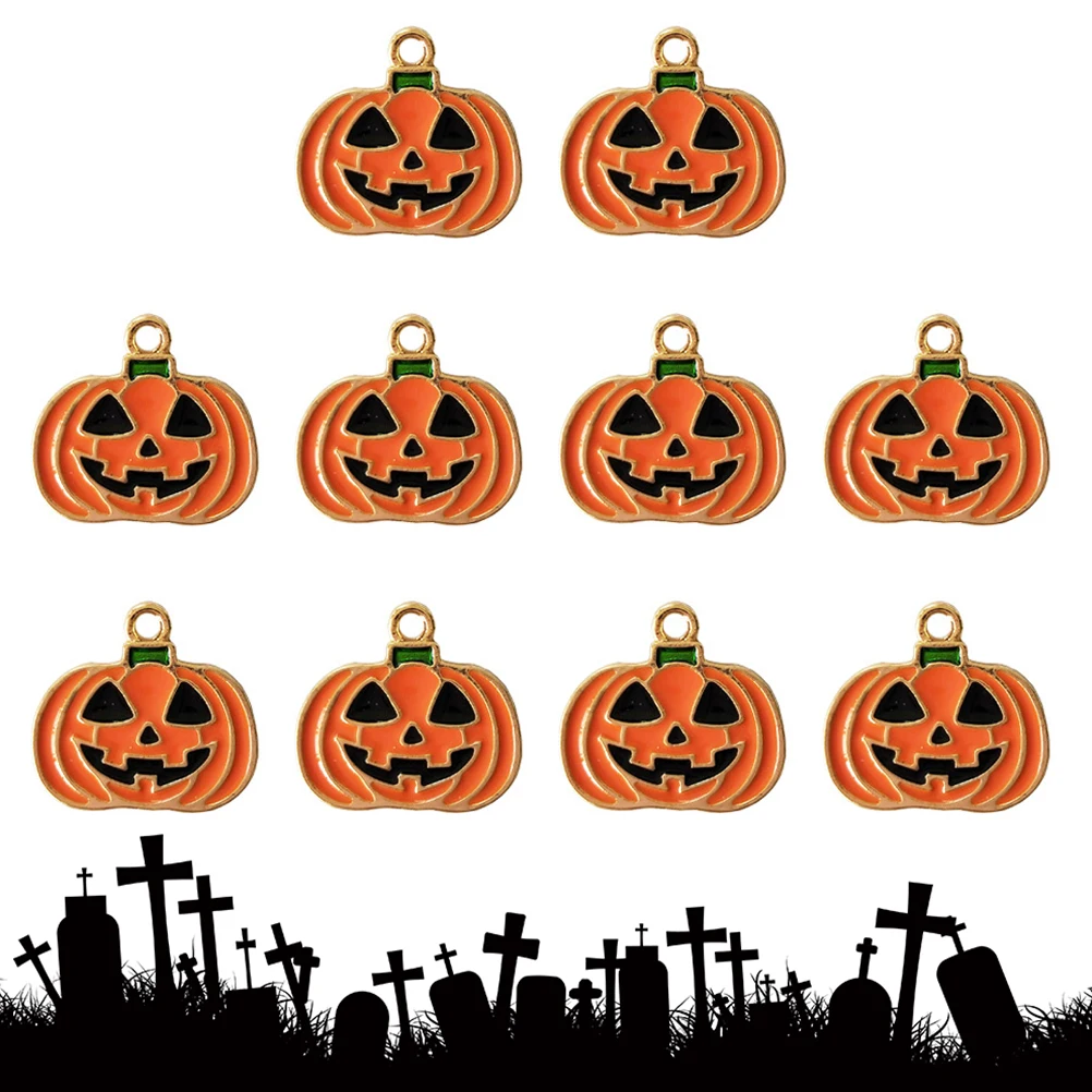 10pcs Alloy Colorful Pumpkin Pendant Charms Fashion Clown Necklace Diy Jewelry Making Accessory Orange Unique Shape Durable
