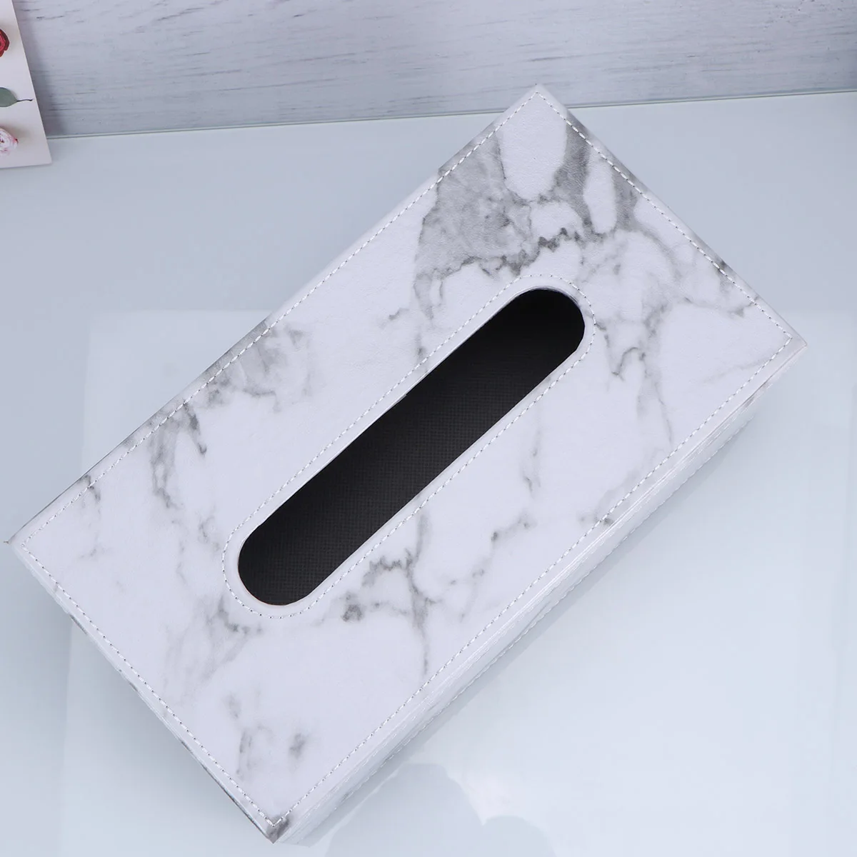 

Sturdy Tissue Box Marbled Design Square Paper Holder Desktop Storage Container For Home Office Hotel Marble