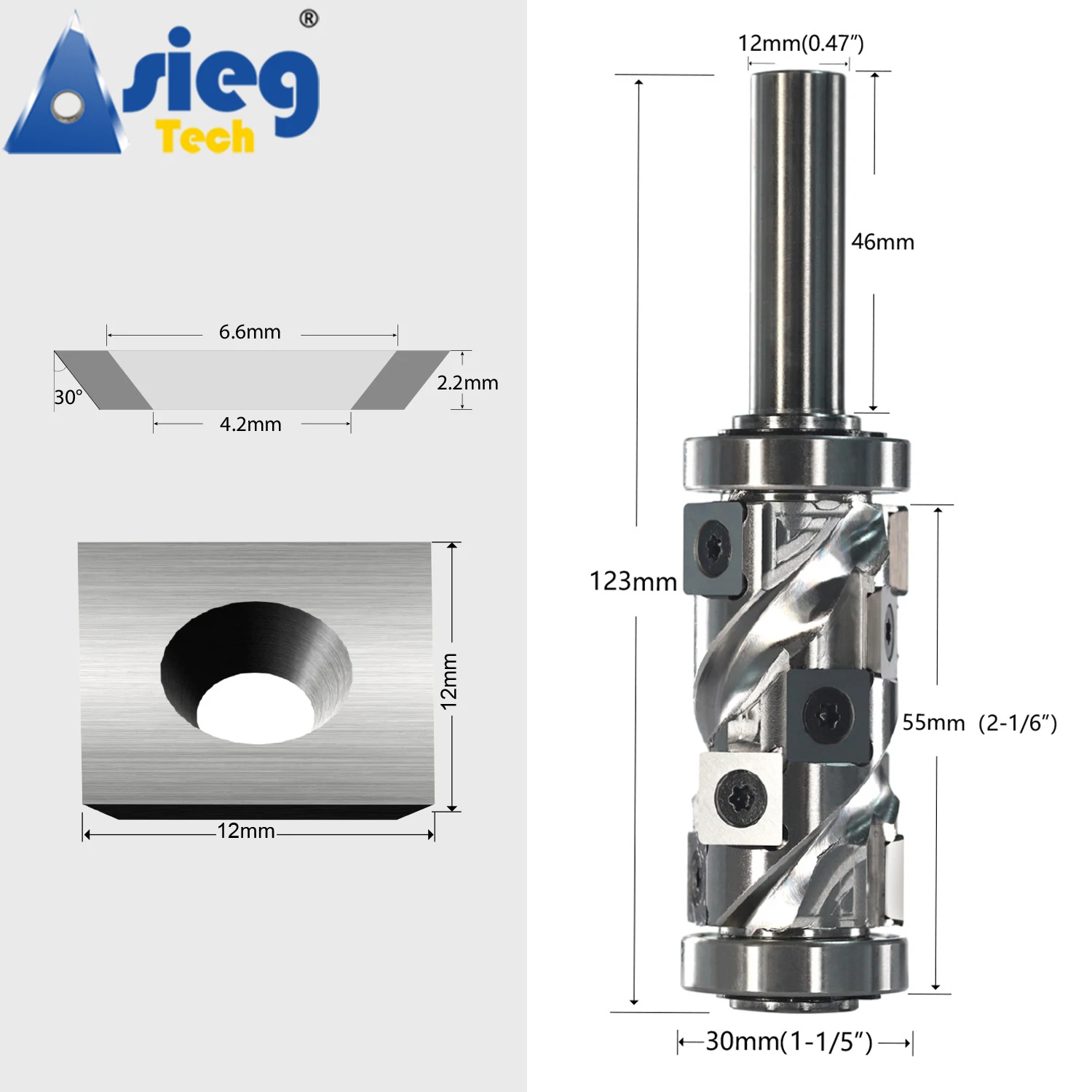 Spiral Flush Trim Router Bit 12mm Shank Top and Bottom Double Bearings Template Trimmer 55mm Cut Length Carbide Inserts Cutters