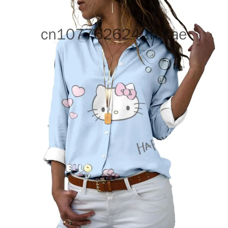 New Hello Kitty Women's Blouses  Casual Spring And Autumn Long Sleeve Casual Shirt Autumn Elegant Shirt