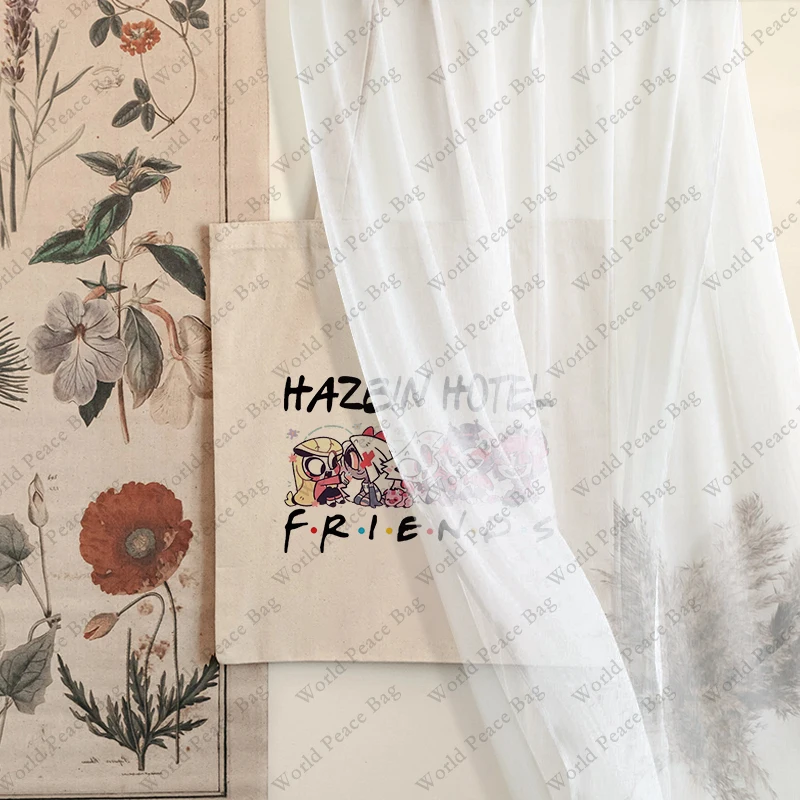 1 قطعة هالوين هازبين فندق الأصدقاء نمط حمل حقيبة قماش حقيبة كتف للسفر التنقل اليومي المرأة حقيبة تسوق قابلة لإعادة الاستخدام