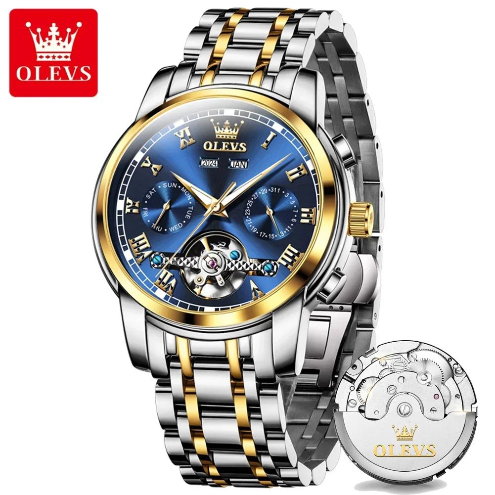 OLEVS الفاخرة التلقائي رجل ساعة جوفاء الهيكل العظمي ساعات رجالية الأصلي الميكانيكية ساعات اليد 30 متر مقاوم للماء الساخن 6607