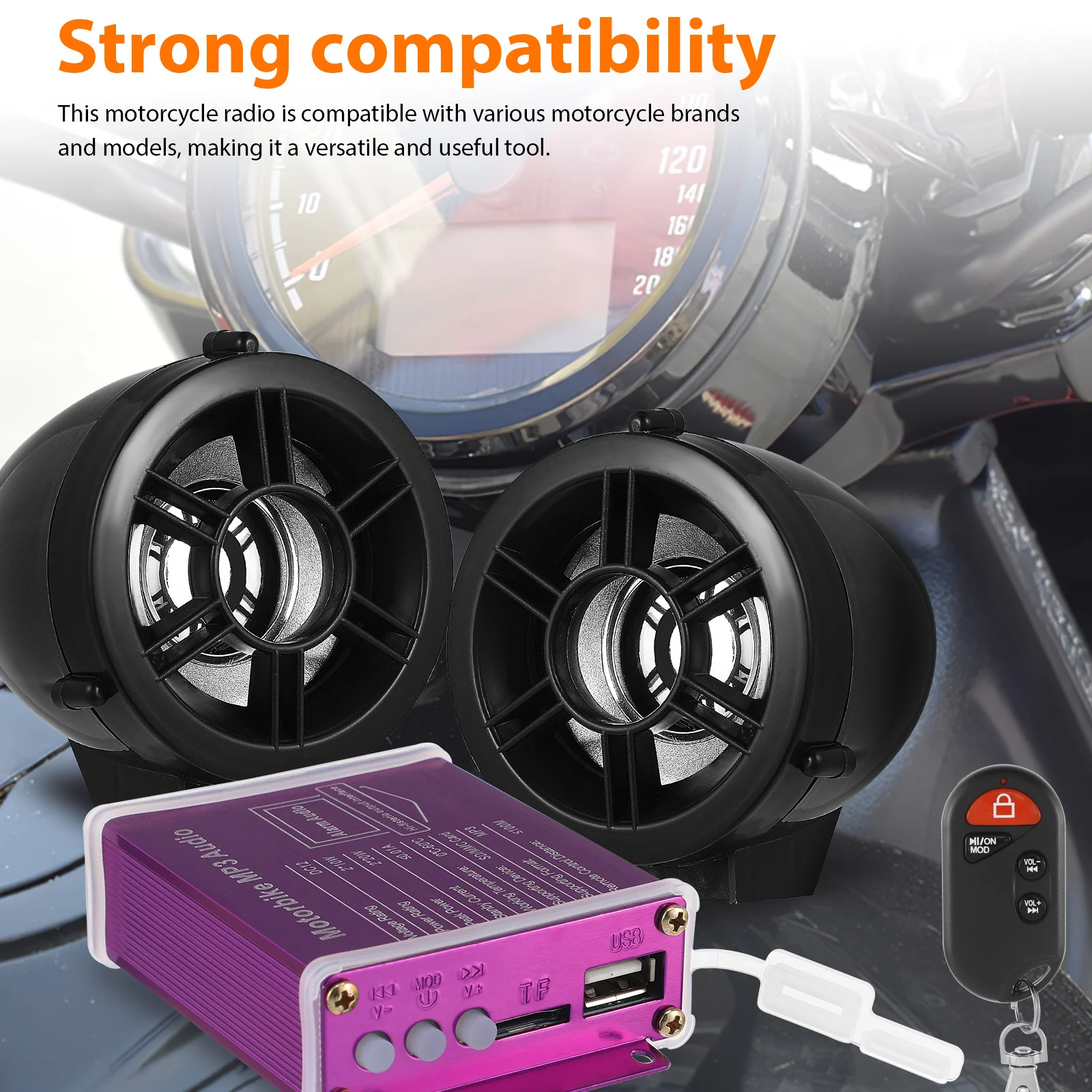 

Wireless Motorcycle Stereo Car Audio Handlebar Compatible Speaker System Multi-Function Control Strong for All