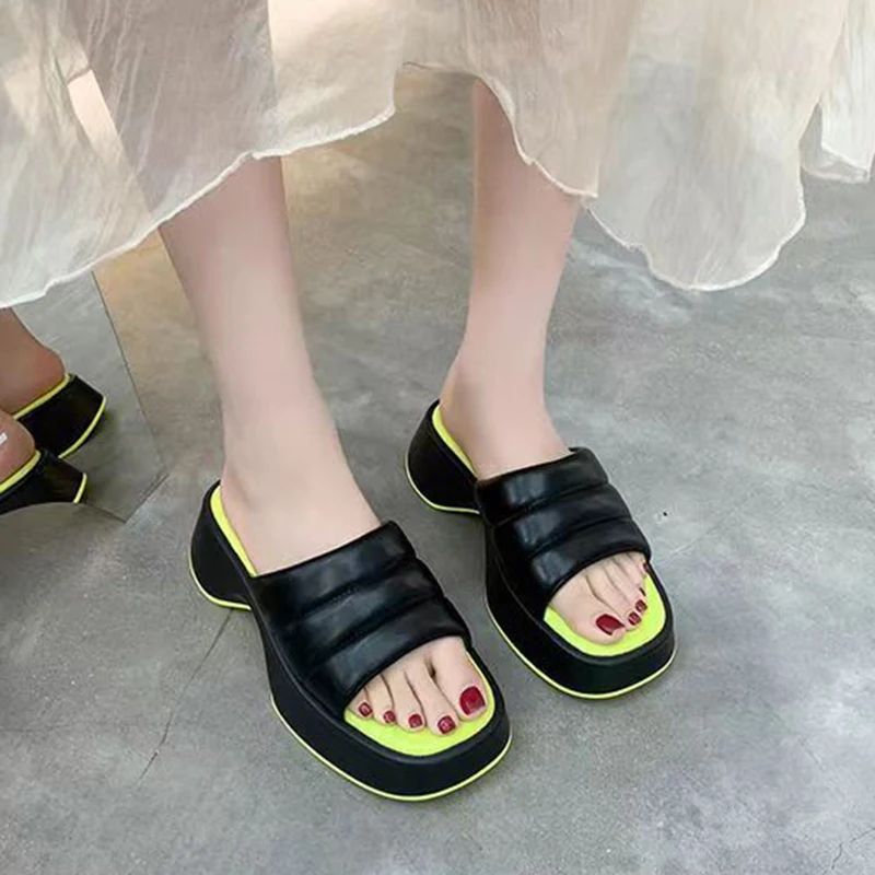 

Women Slippers Summer 2022 Platform Wedges Mid Heels Lace Up Open Toe Fashion Slippers Beach Outdoor Ladies Shoes Zapatos De Muj