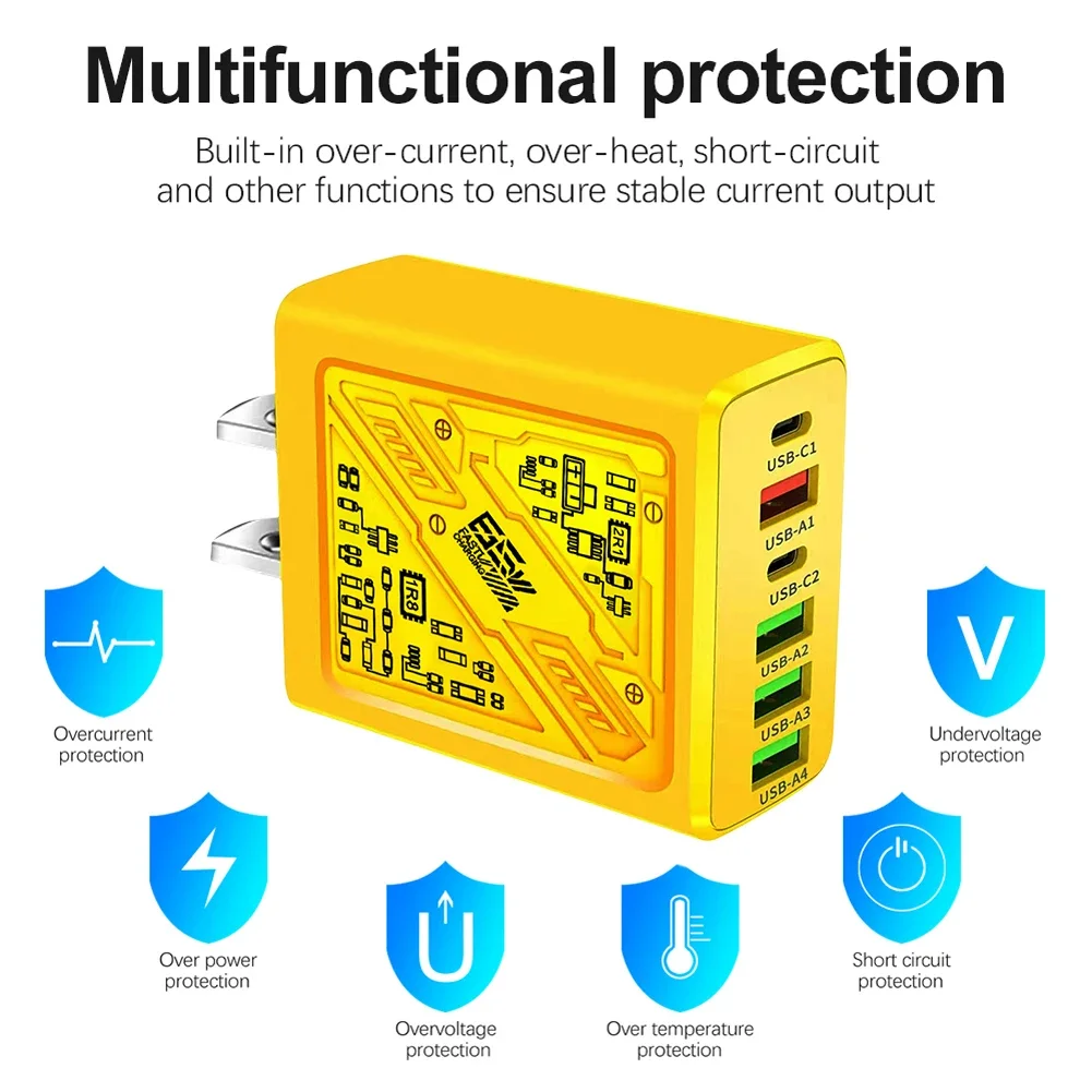 6 в 1 4 USB 2 Type C 3.1A Зарядное устройство для быстрой стенки для iPhone Samsung Xiaomi Huawei Oppo Адаптер для мобильного телефона