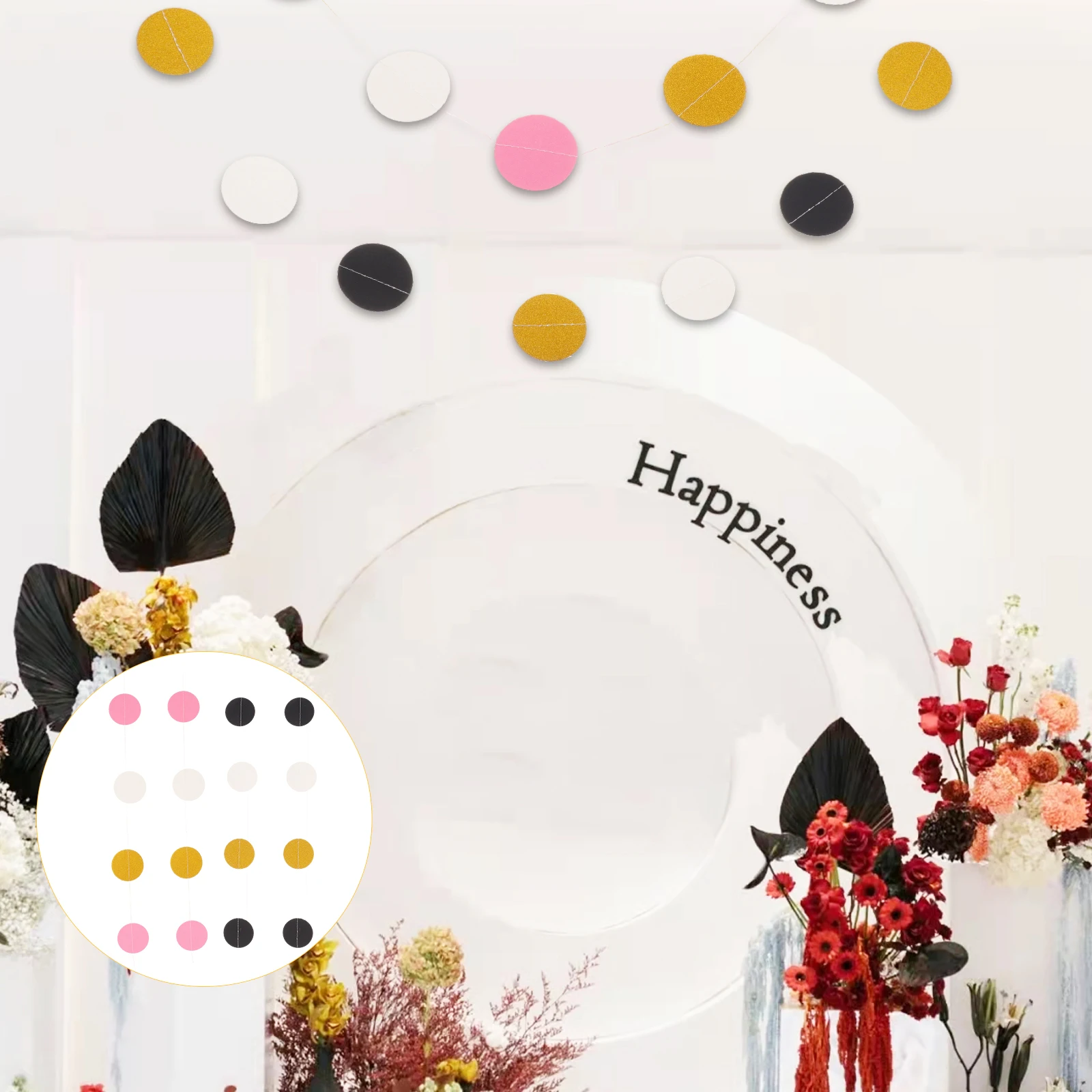 

4pcs Paper Circle Hanging Decor Birthday Party Halloween Xmas Thanksgiving Wedding Photo Background Home Elegant