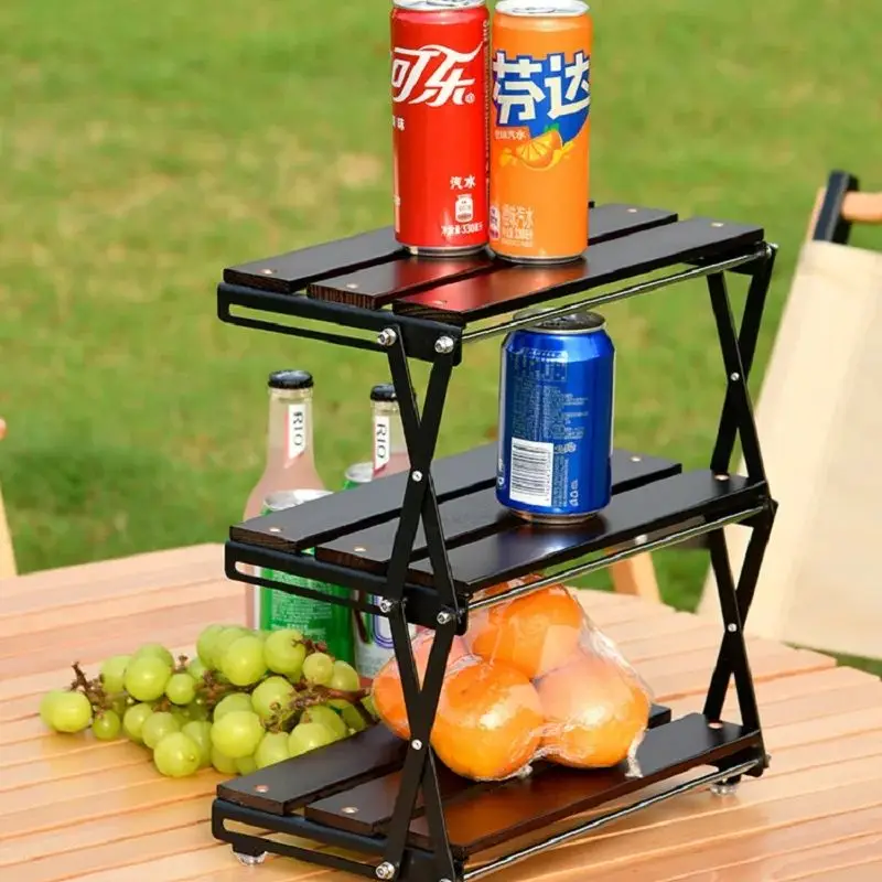 

Desktop Folding Shelf Outdoor Camping Storage Rack Solid Wood Portable Shelf Multifunctional Picnic Organizer