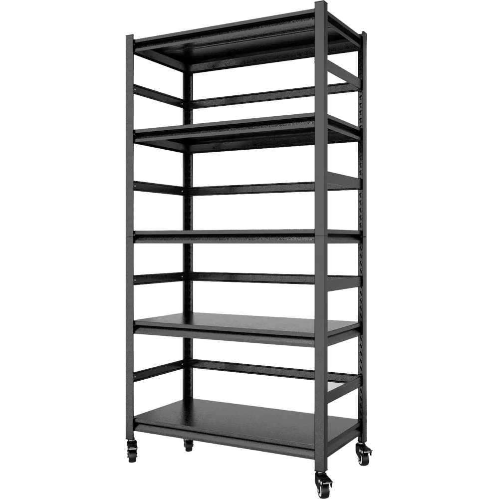 H Heavy Duty Metal Shelves, 5-Tier Adjustable with Wheels, 1750LBS Capacity, Pantry/Garage Storage, Kitchen Shelf.