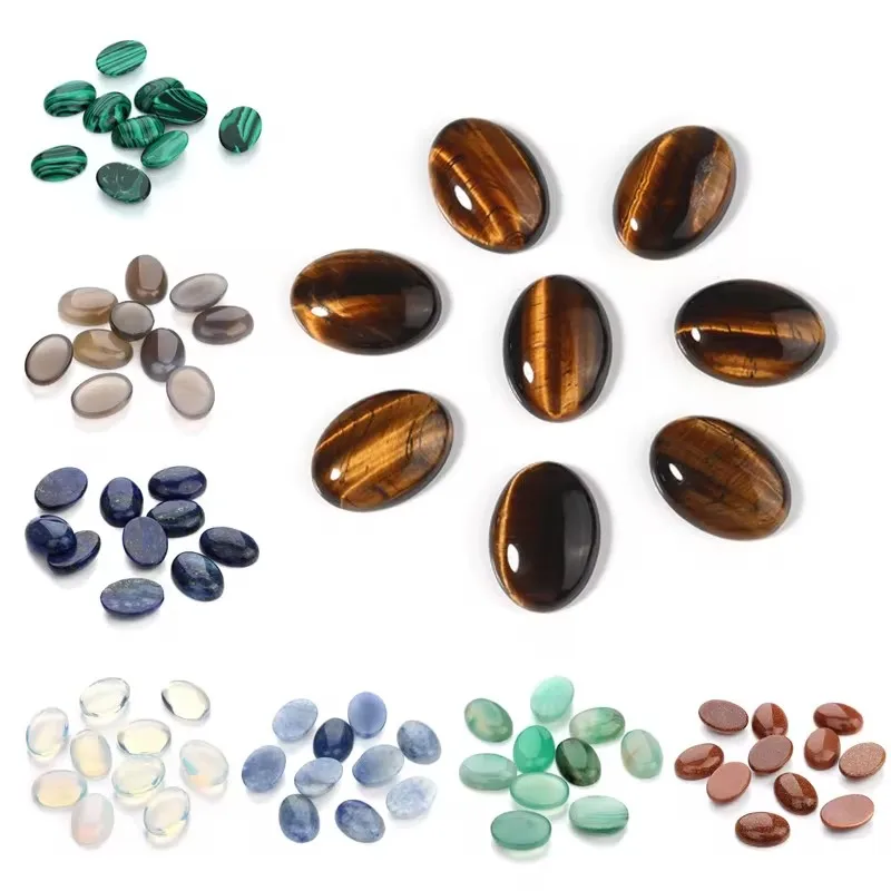 5/10 Stücke Naturstein Cabochon Perlen Lose Flache Rückseite Cameo Cabochon Spacer Perlen Oval Achat Tigerauge Für DIY Schmuck Großhandel