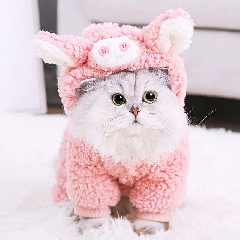 

Wholesale pink Pet Clothes Cat Autumn Winter Funny Pig Design Coat Cute Warm Thick Kitten Jacket Small Dogs Dress Puppy Snowsuit