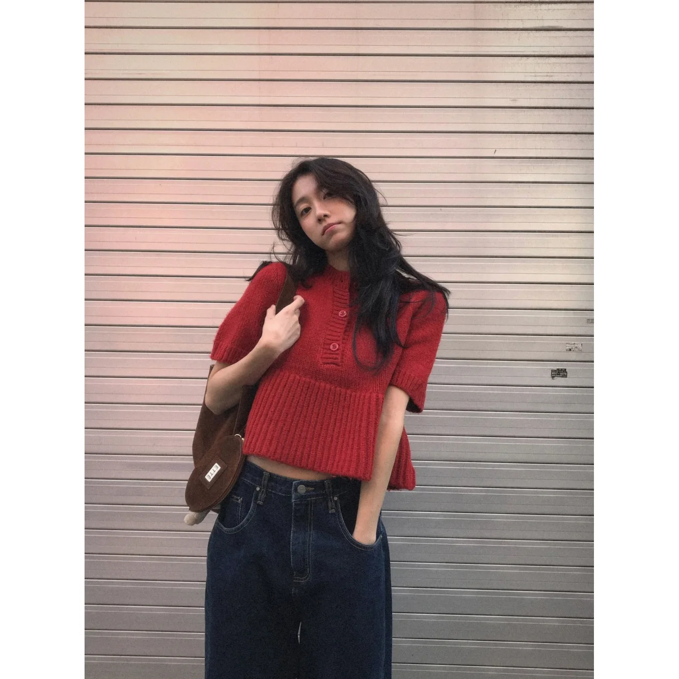 

Sweet Knitted Sweater ort Sve f Button Autumn Winter New Arrival Women's Loose Fit Knitwear Medium Thi