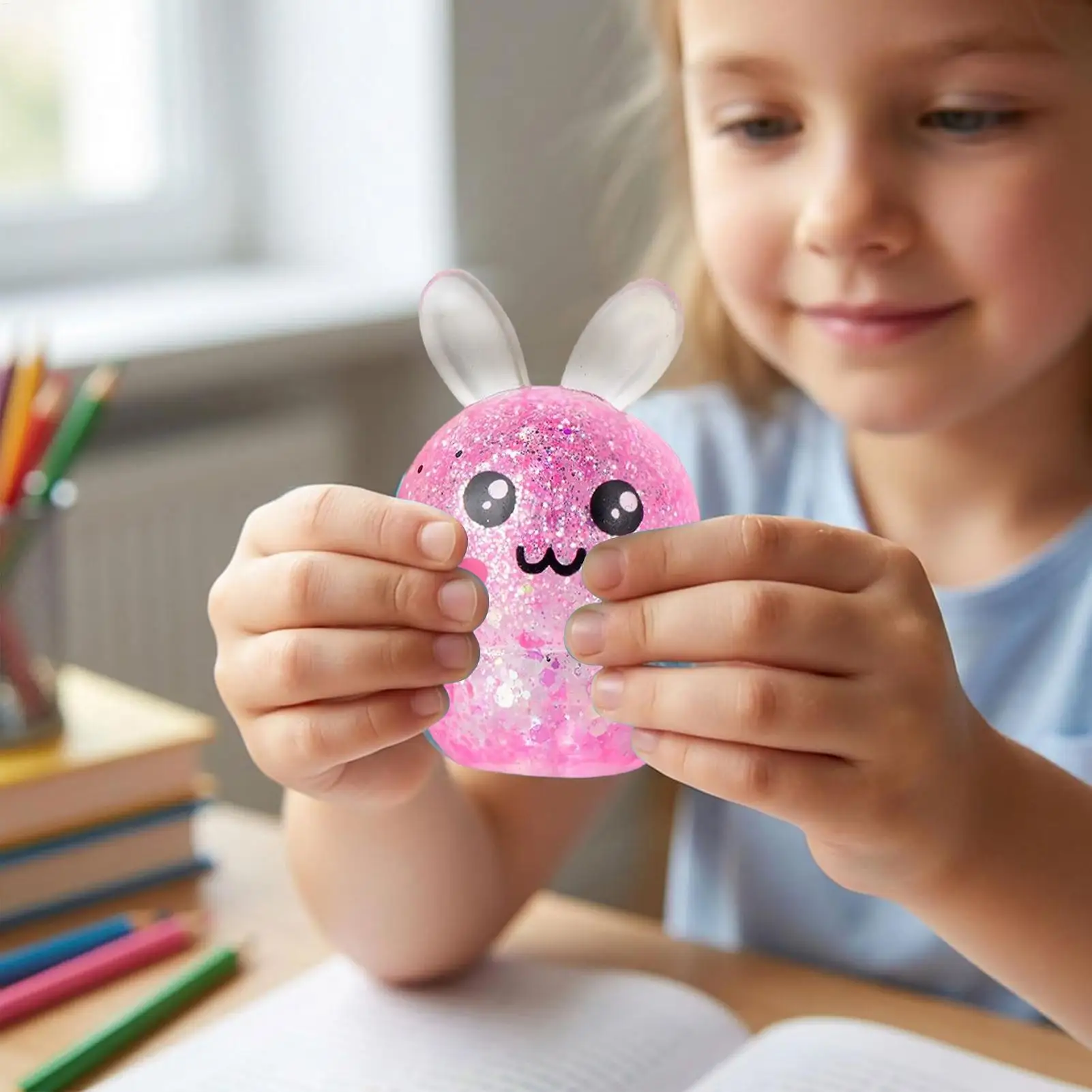 Squeeze Toys for Kids Fun Cute Cartoon Soft Glitter Bunny Pa
