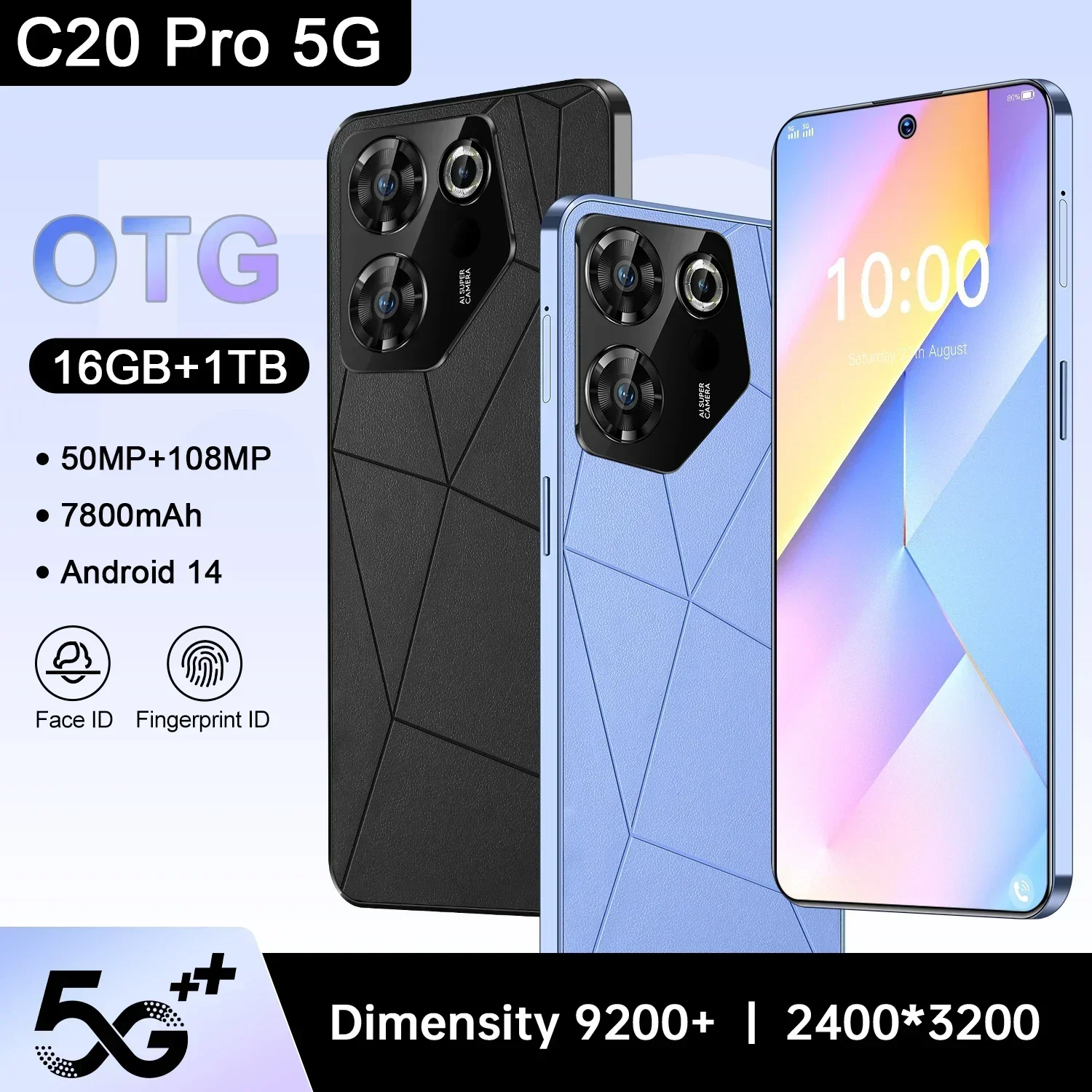 Original C20 Pro Smartphone 7.3inch Global Version 16GB+1TB Dimensity 9200+ Android14 50+108MP Cellphone Unlocked Mobile Phone