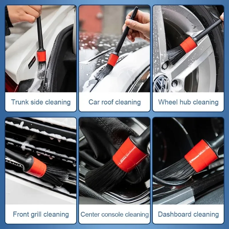 5pcs Car Detailing Cleaner Brush Soft Cleaning Kit for Car Wheels Tire Interior Exterior Leather Air Vent Dust Removal Brusher