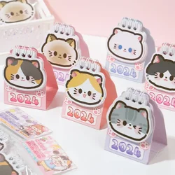 Calendario de escritorio con dibujos de gatos, miniplanificador diario Kawaii para hacer lista de tareas, papelería de oficina, 2024