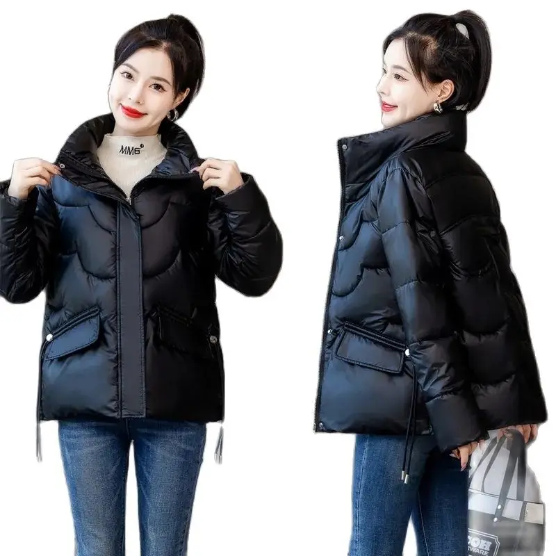 High-End Down Cotton-Padded Jacket For Women's Short Paragraph 2023 New Glossy Fashion Slim Ladies And Students Warm Coat