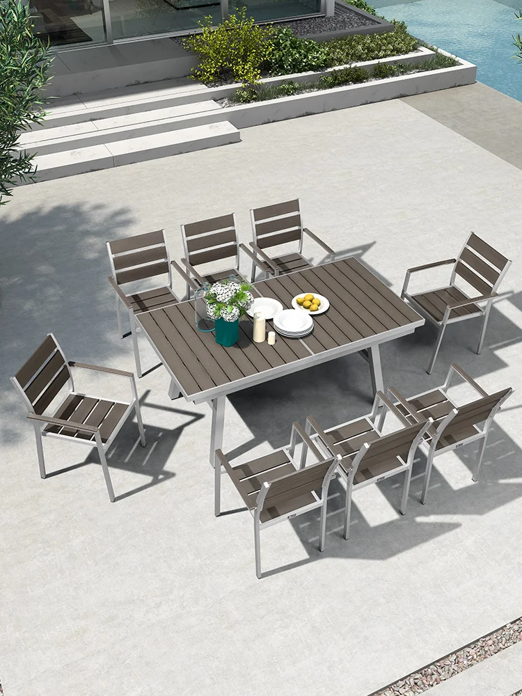 

Courtyard table and chair combination outdoor telescopic table terrace outdoor garden aluminum alloy plastic wood outdoor leisur