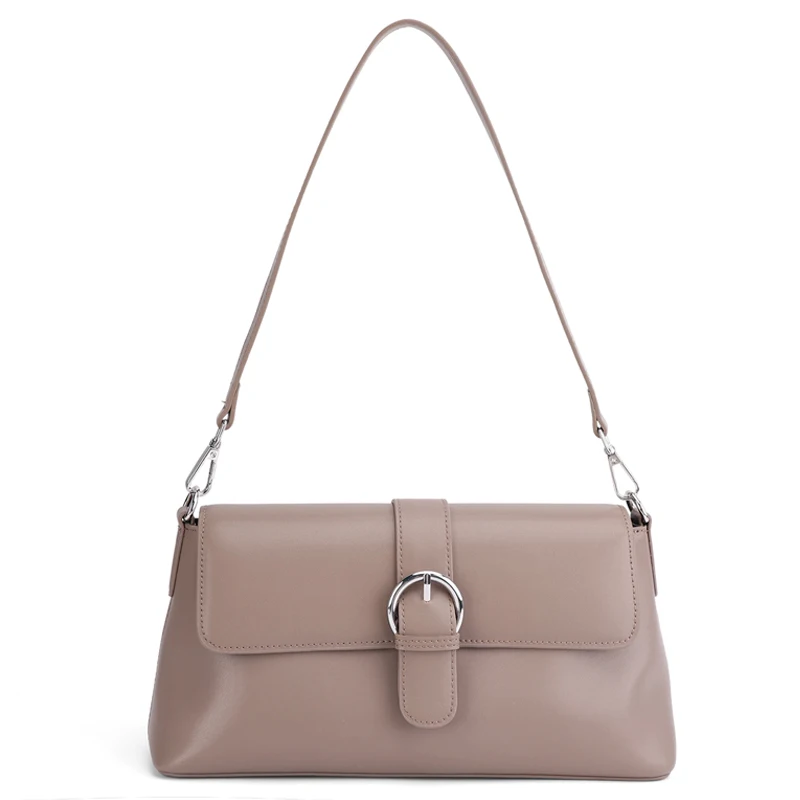 Women's Genuine Leather Shoulder Bag Soft Cowhide Flap Underarm Purse with 2 Straps Detachable Buckle Crossbody Handbag