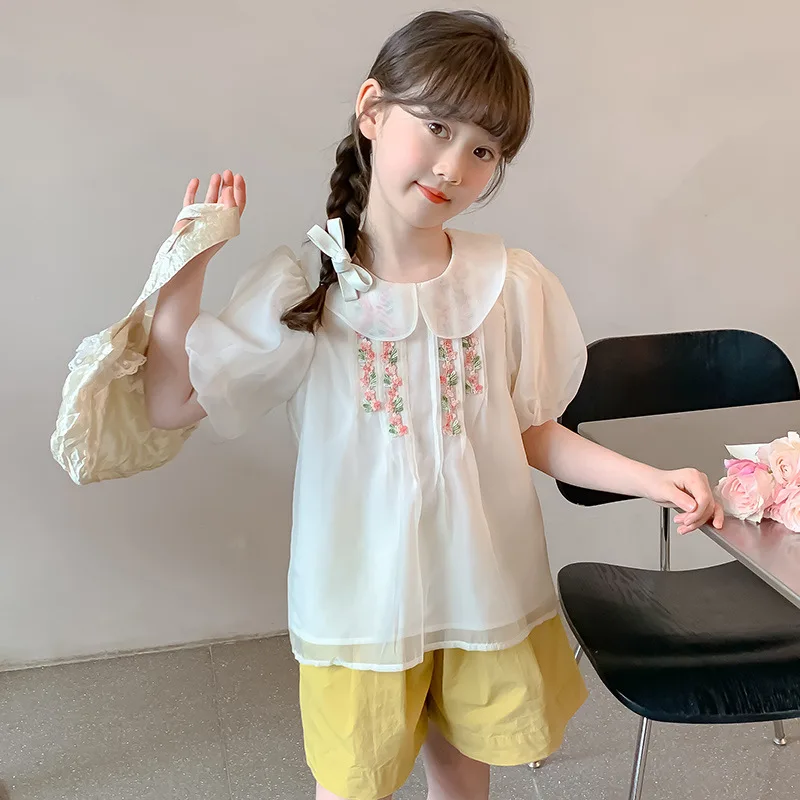 Girls Two-piece Set 2024 Summer New Childrens Clothing Western Style Hanfu Little Girl New Chinese Two-piece Set Leisure Simple image 3