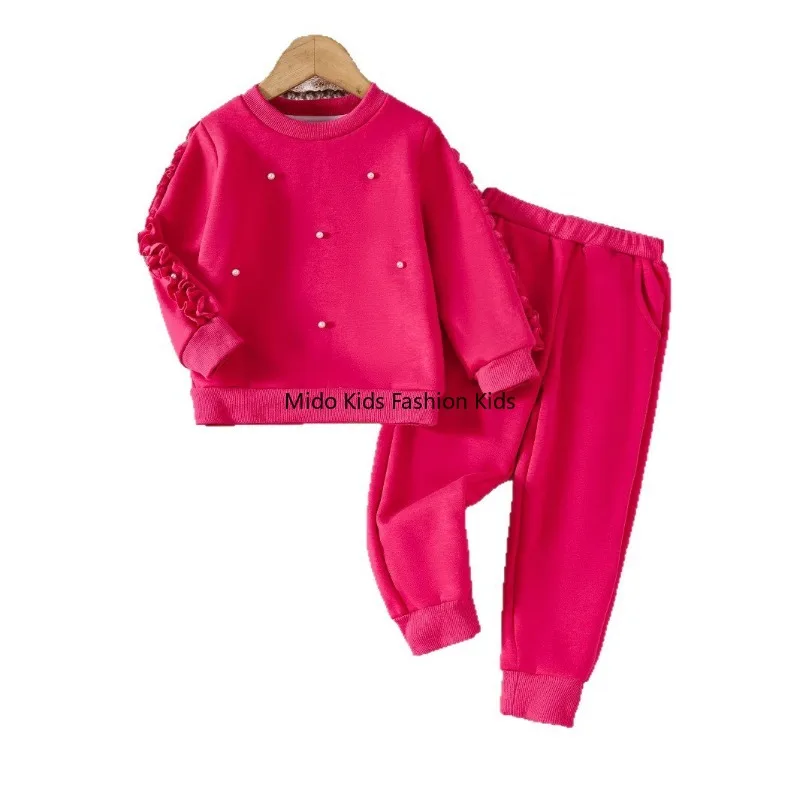 Girls' Studded Hoodie Set  Autumn/Winter  Arrival In-Stock Style: Fleece-Lined Trousers Hoodless Top Two-Piece Set Trendy Appeal